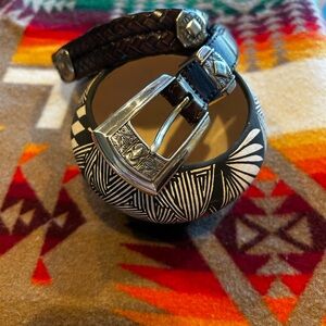 Brighton Braided Brown Leather Belt with Silver Buckle-Small 28”